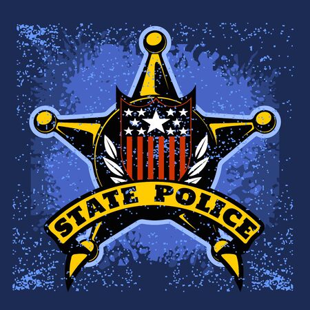Vector Police Badge and Shield Label on grunge background.のイラスト素材