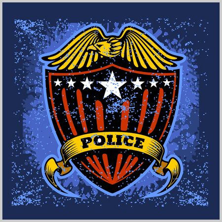 Vector Police Badge and Shield Label on grunge background. Easy to edit.のイラスト素材