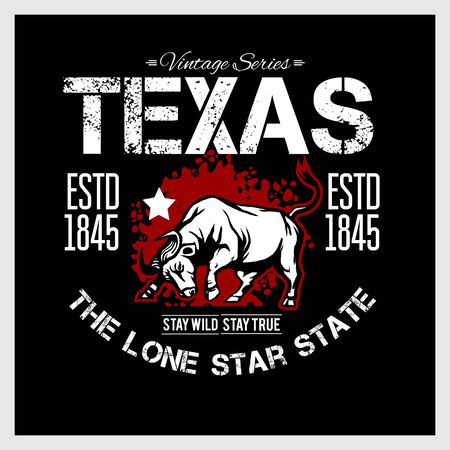 Texas Western Style Design, Longhorn Bull American Theme illustration on blackのイラスト素材