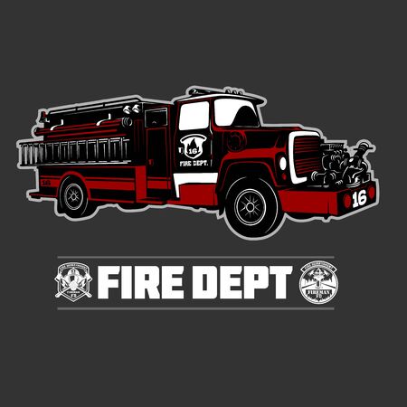 Fire Truck - Fire departament emblem vector illustration and badge.