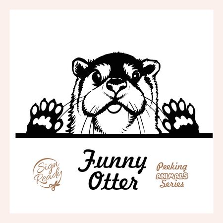 Peeking Otter - Funny Otter peeking out - face head isolated on whiteのイラスト素材