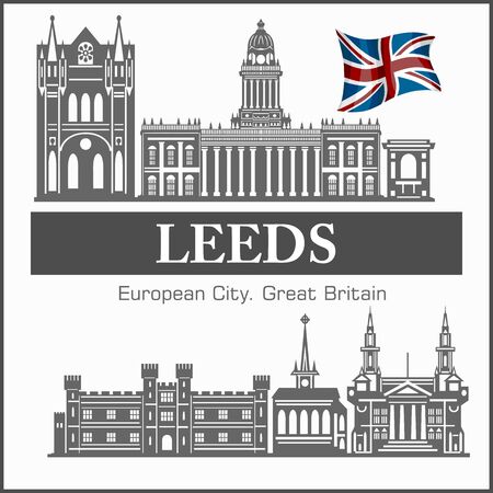 Leeds - British city skyline black and white silhouette. Vector illustration.のイラスト素材