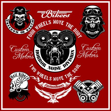 Custom motorcycles club Badge or Label With biker, wings and flame. Steel Legion.のイラスト素材