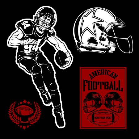 American football players holding ball, isolated vector silhouette. Team sportのイラスト素材