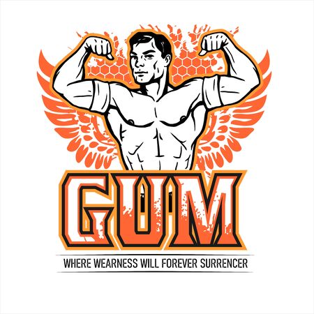 Fitness bodybuilding vintage label for flayer poster logo t-shirt print with letteringのイラスト素材