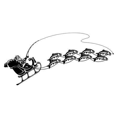 Christmas Santa in a sleigh - fishing emblem, fishing design Vector illustration can be used for web design, cards, logos and other design.のイラスト素材