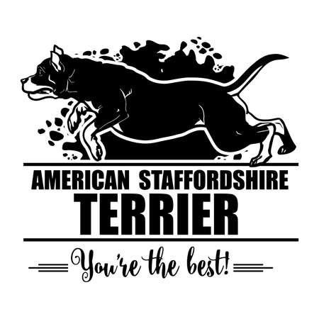 American Staffordshire Terrier in jump - Dog Happy Face Paw Puppy Pup Pet Clip Artのイラスト素材