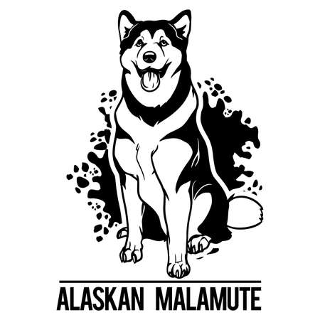Alaskan Malamute - Dog Happy Face Paw Puppy Pup Pet Clip Art K-9 Cop Police Logo SVG PNG Clipart Vector Cricut Cut Cuttingのイラスト素材