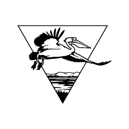 Pelican, Flight Wildlife, Wildlife Stencils - Forest Silhouettes for Cricut, Wildlife clipart, png Cut file, iron on, vector, vinyl shirt design. Prints design for t-shirts.のイラスト素材