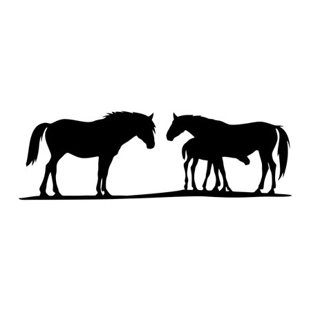 Horse, Mare and foal - horse family Wildlife Stencils - forest Silhouettes vectorのイラスト素材