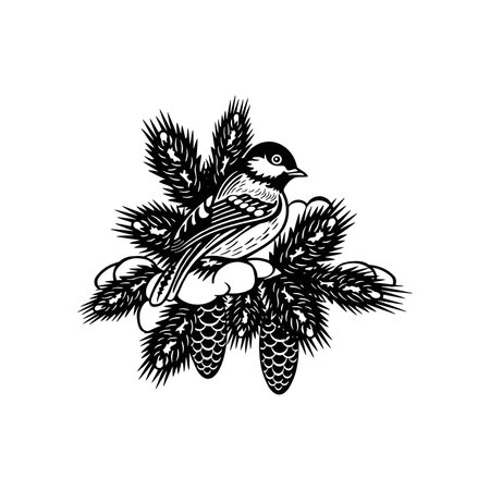 Titmouse bird - Winter Bird, Wildlife Stencils for Christmas Bird Decor, winter decor, Clipart Vectorのイラスト素材