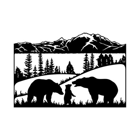 bear with a bear cub forest landscape - Wildlife Stencils - Silhouette vector stockのイラスト素材