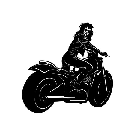 Sexy Girl and Vintage Motorcycle - Chopper, Classic Bike, Clipart, Vector Silhouetteのイラスト素材