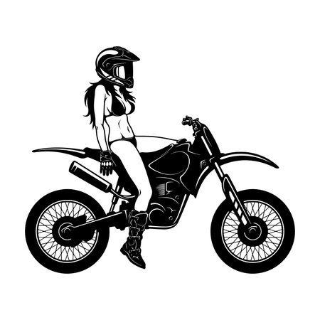 Sexy Girl and Motocross Motorcycle. Motocross Extreme Sport, Freestyle Girl Vector Silhouette.のイラスト素材