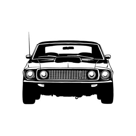 Old Classic Car, Muscle car, Vintage car, Stencil, Silhouette, Vector Clip Art for tshirt and emblemのイラスト素材