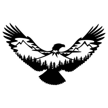 Eagle, flight - Wildlife Stencils - Freedom Eagle Silhouette, Wildlife clipart isolated on whiteのイラスト素材