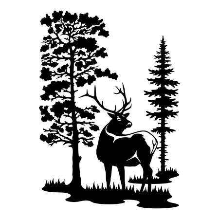 Deer, male - Wildlife Stencils - Deer Silhouette, Wildlife clipart isolated on whiteのイラスト素材