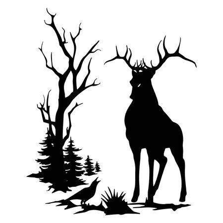 Deer - Wildlife Stencils - Deer Silhouette, Wildlife clipart isolated on whiteのイラスト素材