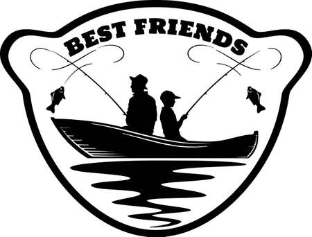 Fishing  - Friendship, fishermen, companions - Template club emblem. Fishing theme vector illustration.のイラスト素材