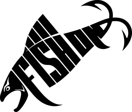 Stylized fish, Fishing   lettering. Template club emblem. Fishing theme vector illustration.のイラスト素材