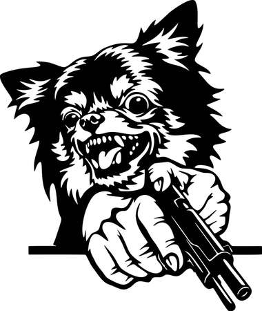 Angry Chihuahua - bad dog with gun - vector stencilのイラスト素材