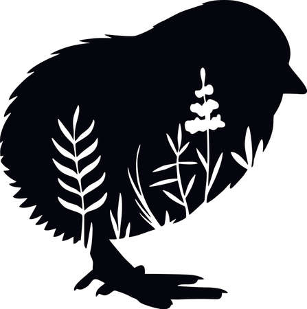 Baby Chick - stencil with floral design - floral animal silhouetteのイラスト素材