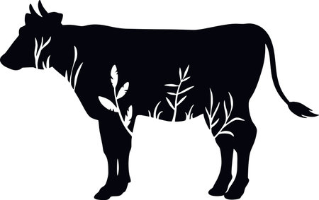cow - stencil with floral design - floral animal silhouetteのイラスト素材