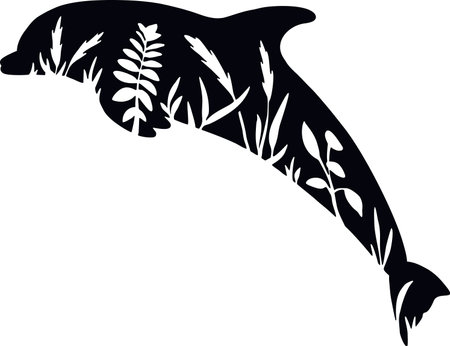 Dolphin - Floral Animals Vector, Cut Stencil, Laser Cutのイラスト素材
