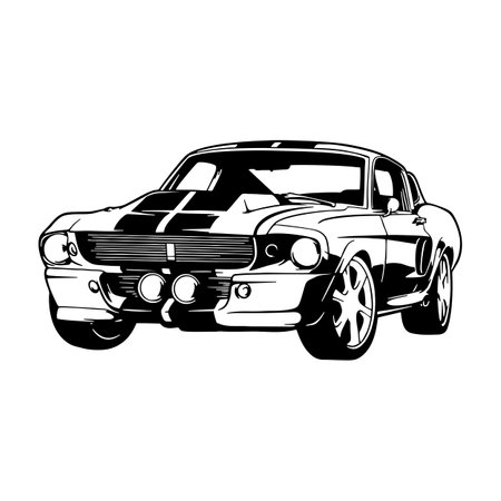 Classic Sport Car, Muscle car, Vintage car, Stencil, Silhouette, Vector Clip Art for tshirt and emblemのイラスト素材
