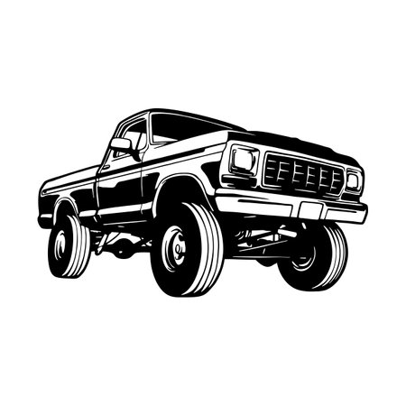 Pickup Truck, Muscle car, Classic Truck car, Stencil, Silhouette, Vector Clip Art for tshirt and emblemのイラスト素材