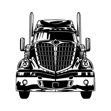 Semi Truck - American Truck - line art vector illustrationのイラスト素材