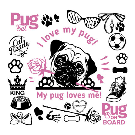 Pug set - Pug cricut shirt - Pug lover owner gift - Pug vector cut filesのイラスト素材