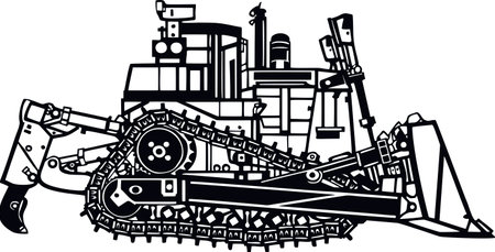 Dozer. Detailed Bulldozer vector stock illustration on whiteのイラスト素材