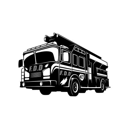 Firetruck vector drawing on white backgroundのイラスト素材