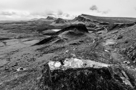 Isle of skye, Quiraing  mountains scenery, Scotland scenic landscape in black and whiteの写真素材