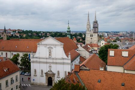 Zagreb Cathedral from above. Croatia euopean capital. Touristic travel destination.のeditorial素材