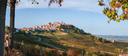 La Morra village, langhe vineyards hills. Viticulture of Dolcetto, Nebbiolo and Barbera red wine. Tourism in Europe, travel destination. Piedmont, Italy landmark.の写真素材