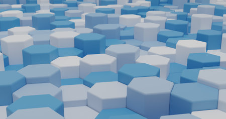 Abstract background made of blue and white hexagons. 3d rendered