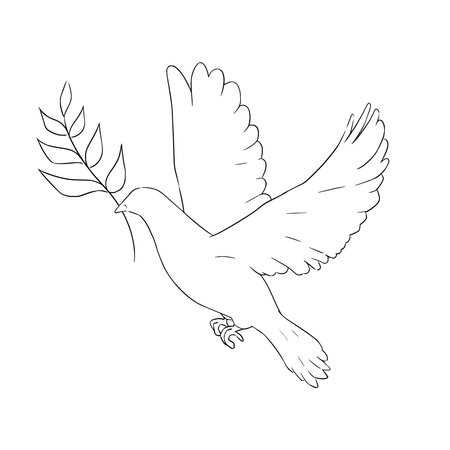 Doodle Peace Sign with Olive Branch in Flying Pigeon Birdのイラスト素材
