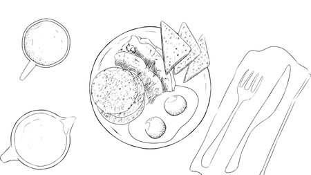 Illustration Sketch of American breakfast set Hand drawn Styleのイラスト素材
