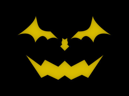 Halloween pumpkin with bats on black background Vector illustrationのイラスト素材