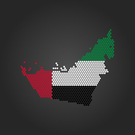 United Arab Emirates flag map made of Dot pattern on Black Backgroundのイラスト素材