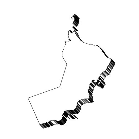 Oman solid black outline border map of country area Simple 3d flat vector illustrationのイラスト素材