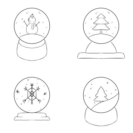 Snow globe set Outline illustration for web iconのイラスト素材