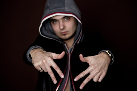 attractive young guy rap dj focus on hands