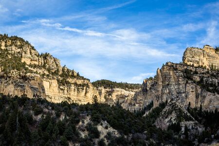 Cedar Canyons white sandstone layers exposed in rugged side canyon in Southern Utah.