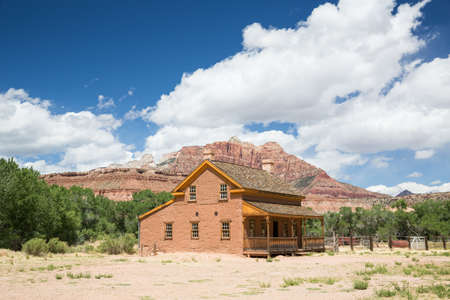 Large home from 1800's pioneer settlement in Utah Ghost Town. The building has been restored to original condition from nearly 150 years ago.のeditorial素材