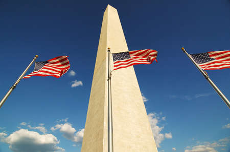 American Flags with Washington Monumentの写真素材
