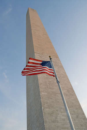 American Flag in the Breeze at the Washington Monumentの写真素材