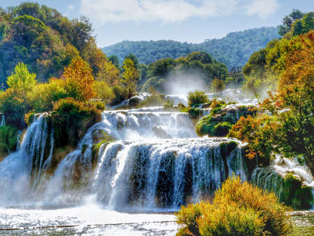 Krka National Park, Croatia. A view of the waterfalls and water mistの写真素材
